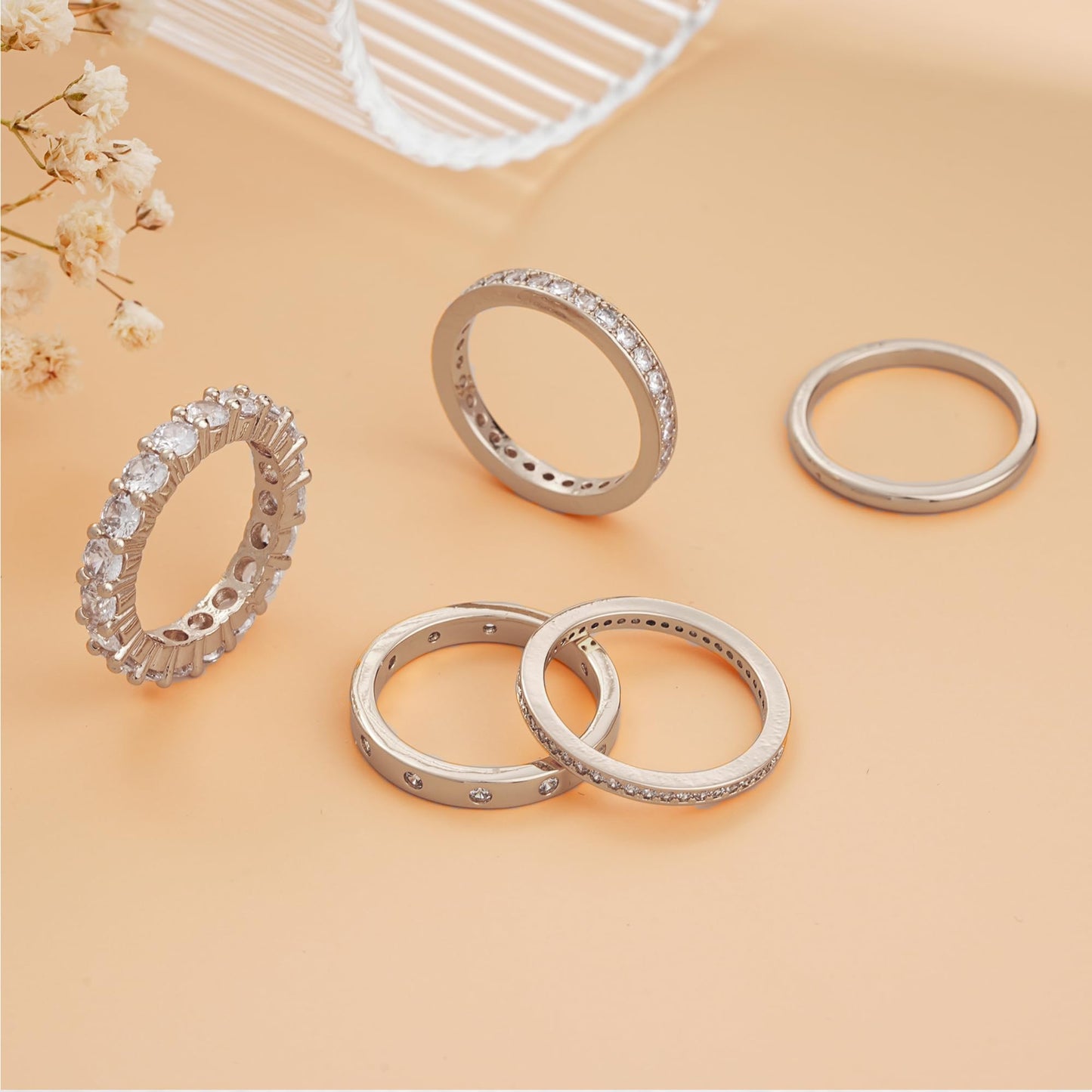FAXHION Silver Rings for Women Non Tarnish, 14k Gold Plated Dainty Stacking Cubic Zirconia Thumb Rings, Gold Knuckle Women Rings Set Jewelry Size Gold-7 (5)