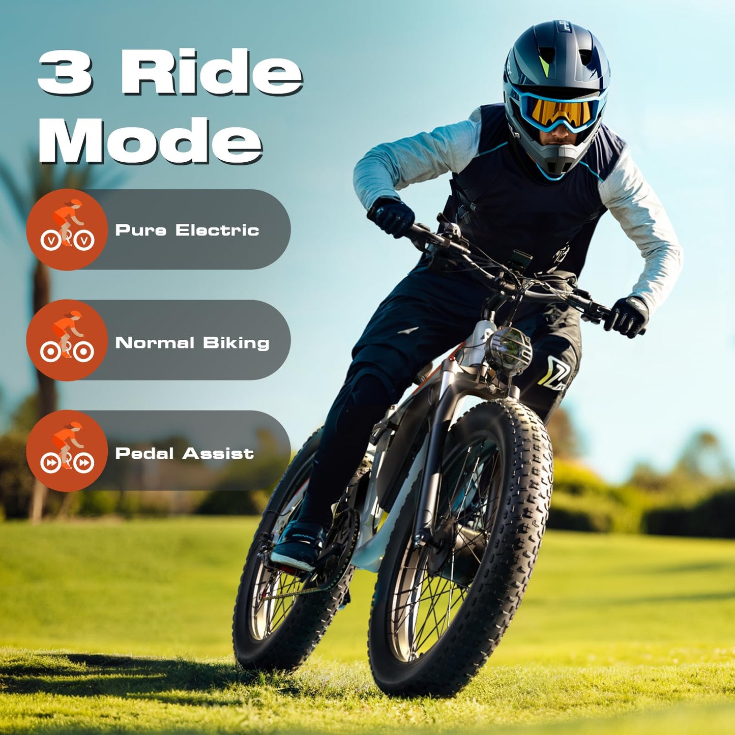 PUJH Electric Bike, 52V 25Ah 4000W Dual Motors, 24" Fat Tires Adult, 36mph Up to 110 Mile Range, Full Suspension, Hydraulic Brakes Class 3 Ebike, for Off-Road Mountain Riding Adventures (White)
