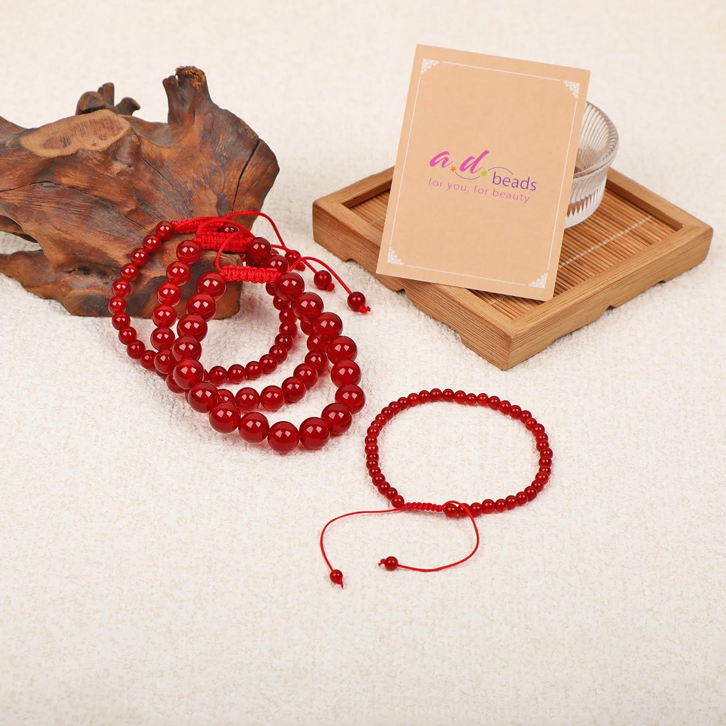 AD Beads 4mm Carnelian Bracelet - Stone of Life Enjoyment - Handmade Natural Stone Crystal Bracelet with Adjustable Macrame String - Yoga Healing Power Energy Gifts for Men and Women
