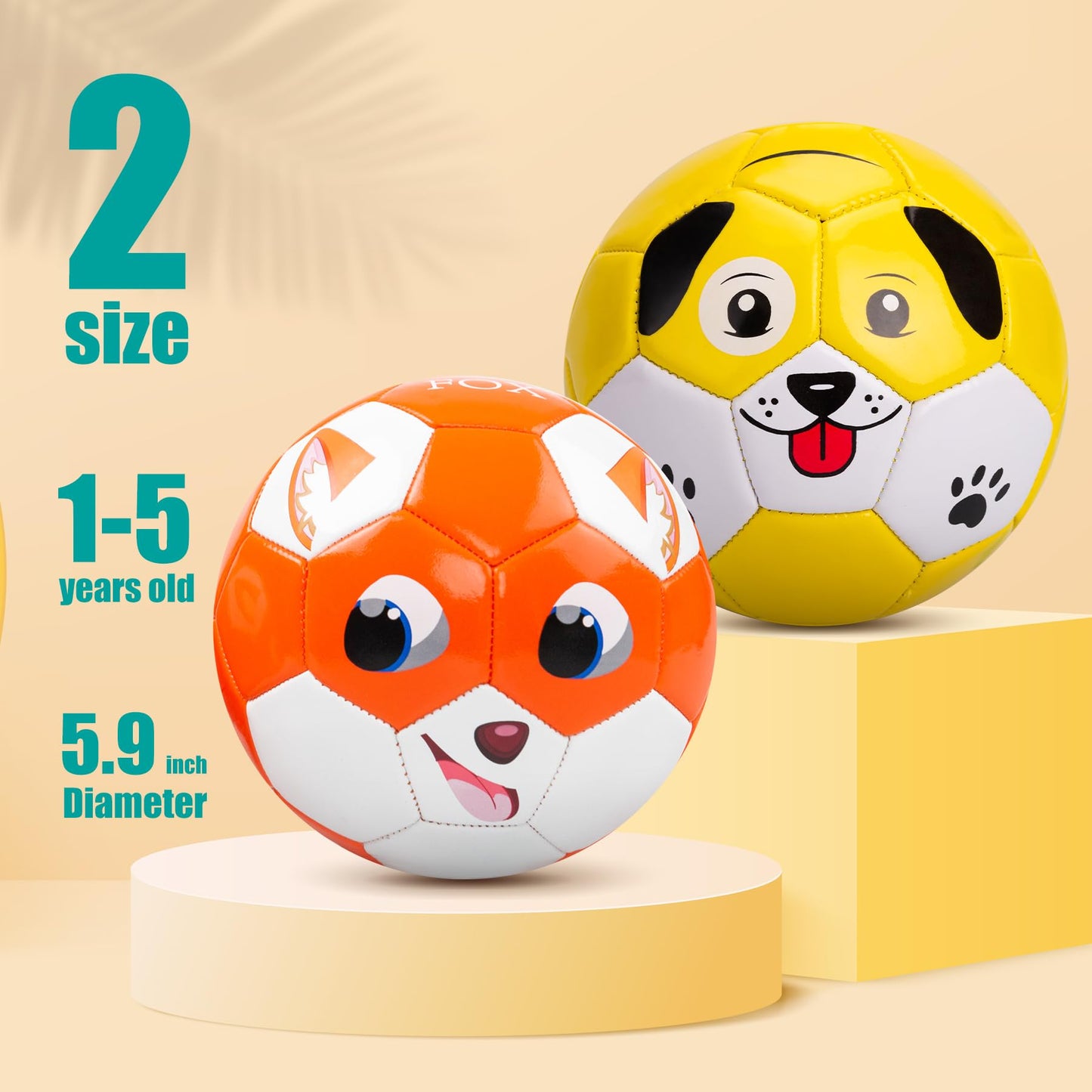 Toddler Soccer Ball Size 2 - Small Soft Kids Ball 2 Pack for Ages 1-5 Cartoon Sports Toy Boys Girls - Great Soccer & Birthday Gift for Babies, Toddlers & Kids Indoor Outdoor Games