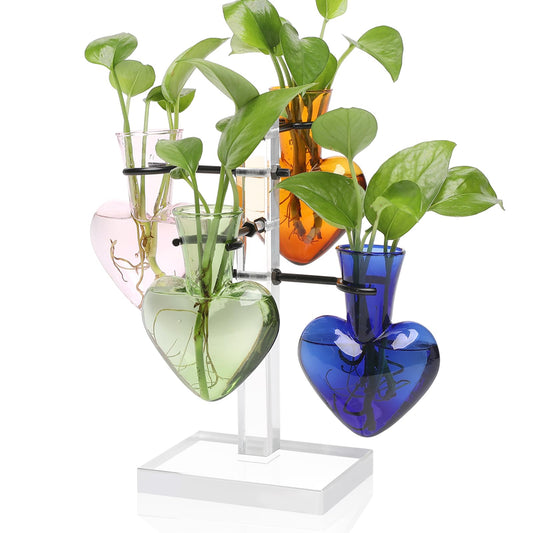 YYHglass Clear Plants Propagation Stations Terrarium Kit Birthday Gift for Women for Indoor Home Office Decor Acrylic Plant Accessories - 4 Love Hear Vase