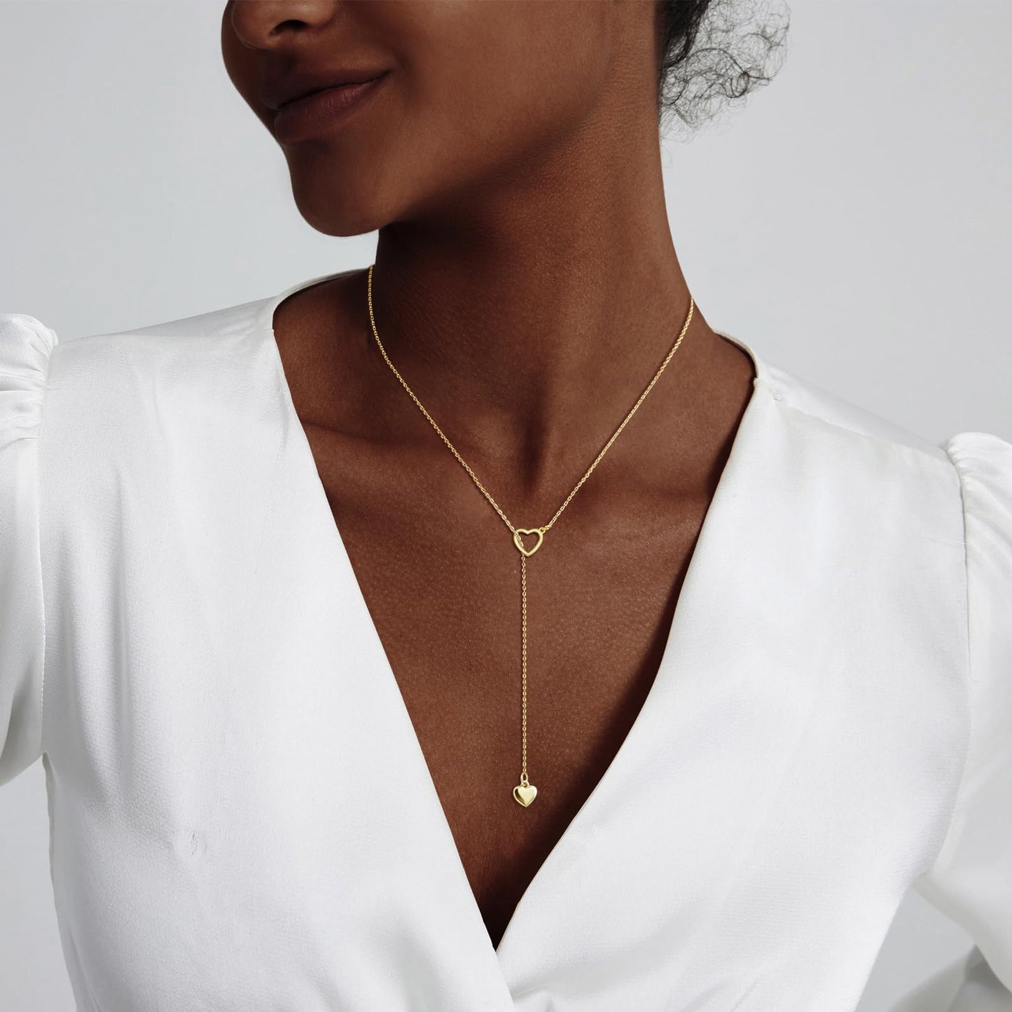 HERIER Heart Necklace for Women Dainty Gold Lariat Necklace 14k Gold Plated Simple Long Necklaces for Women Trendy Gold Necklaces Jewelry Gifts