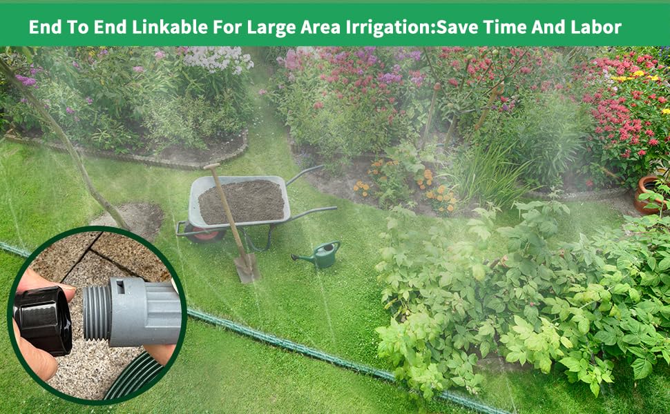 Watoo 2026 Sprinkler Hose & Soaker Hose for Yard - 100 FT Reinforced Flat Garden Hose with Holes, Heavy Duty No-Kink Lawn Irrigation Hose (Includes Stakes, High Pressure Spray)