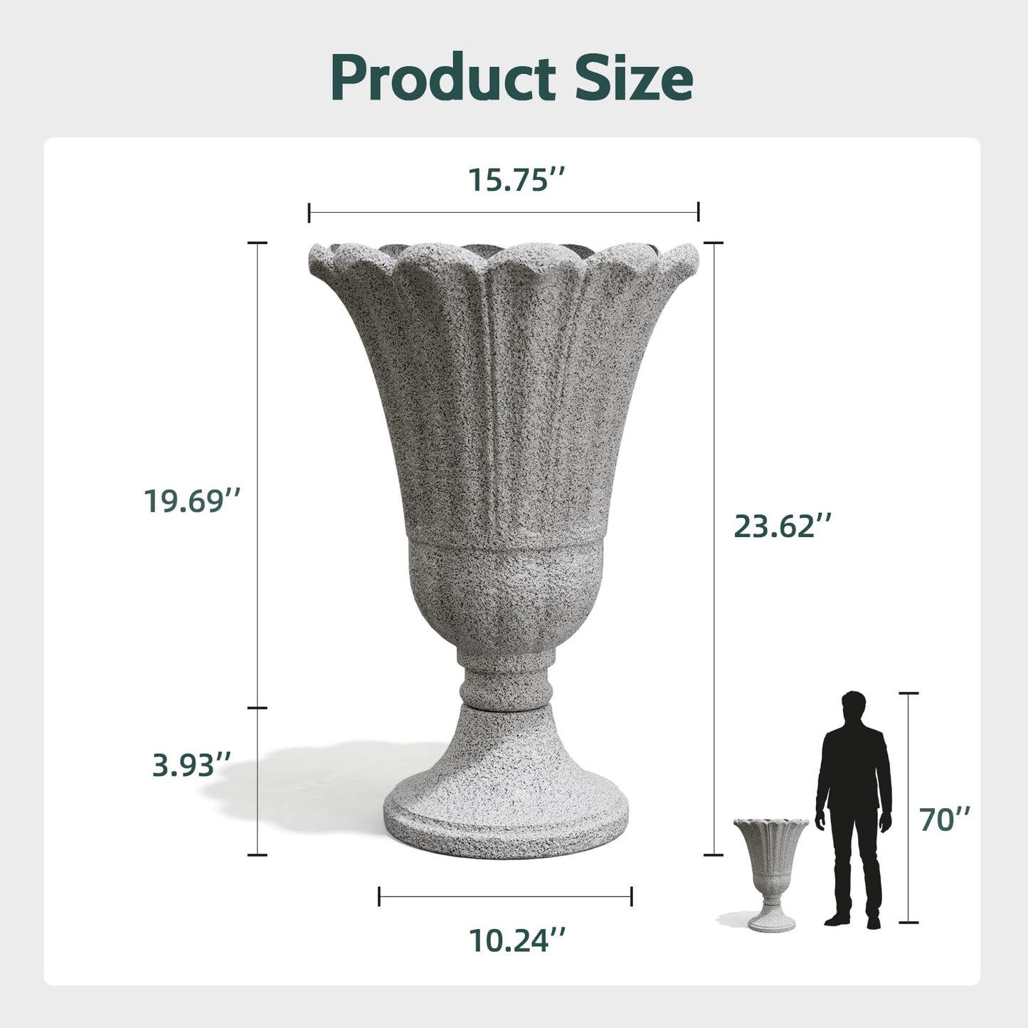 Trygoal 23.6" Tall Plastic Urn Planters for Outdoor Plants with Drainage Holes & Petal Design, Set of 2 Sturdy Base Classic Indoor Large Flower Pots, Outdoor Planters for Porch/Home/Garden, Slate Gray