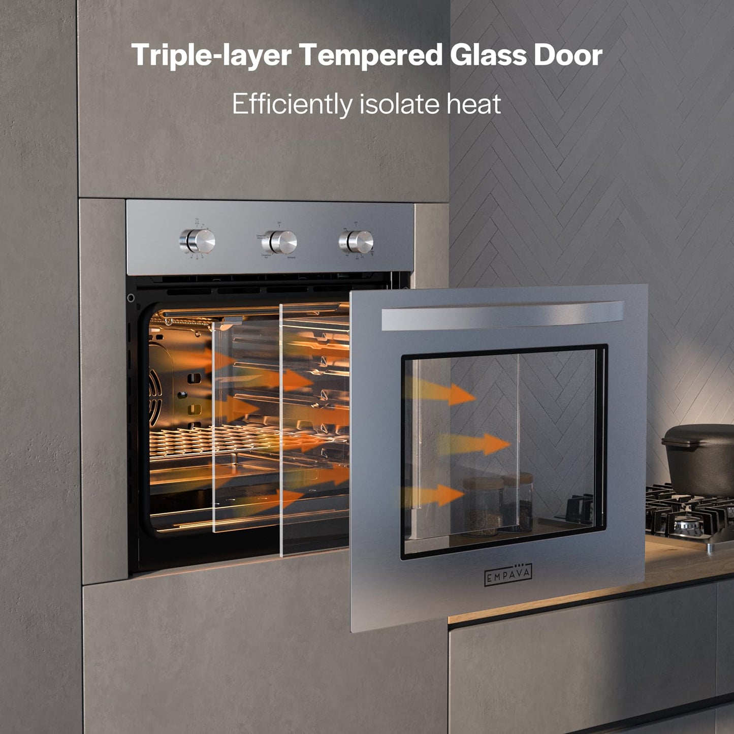 Empava 24 Inch Electric Single Wall Oven in Stainless Steel, 4 Cooking Modes with Mechenial Knob Control, 2.5 Cu.ft, 2950W