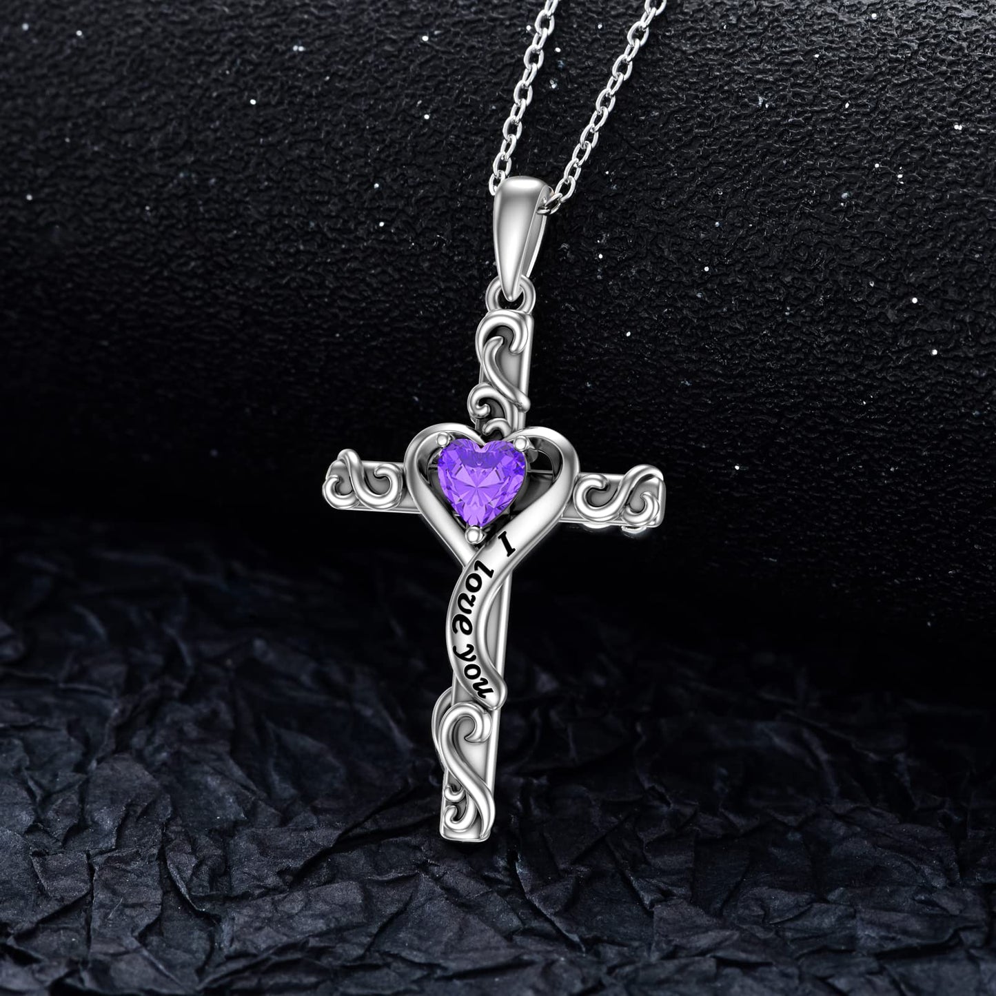 TOUPOP Amethyst Cross Necklace for Women Sterling Silver February Birthstone Cross Pendant Necklace Heart Love Jewelry for Her Girlfriend Wife Mom Anniversary Birthday Mothers Day Gifts