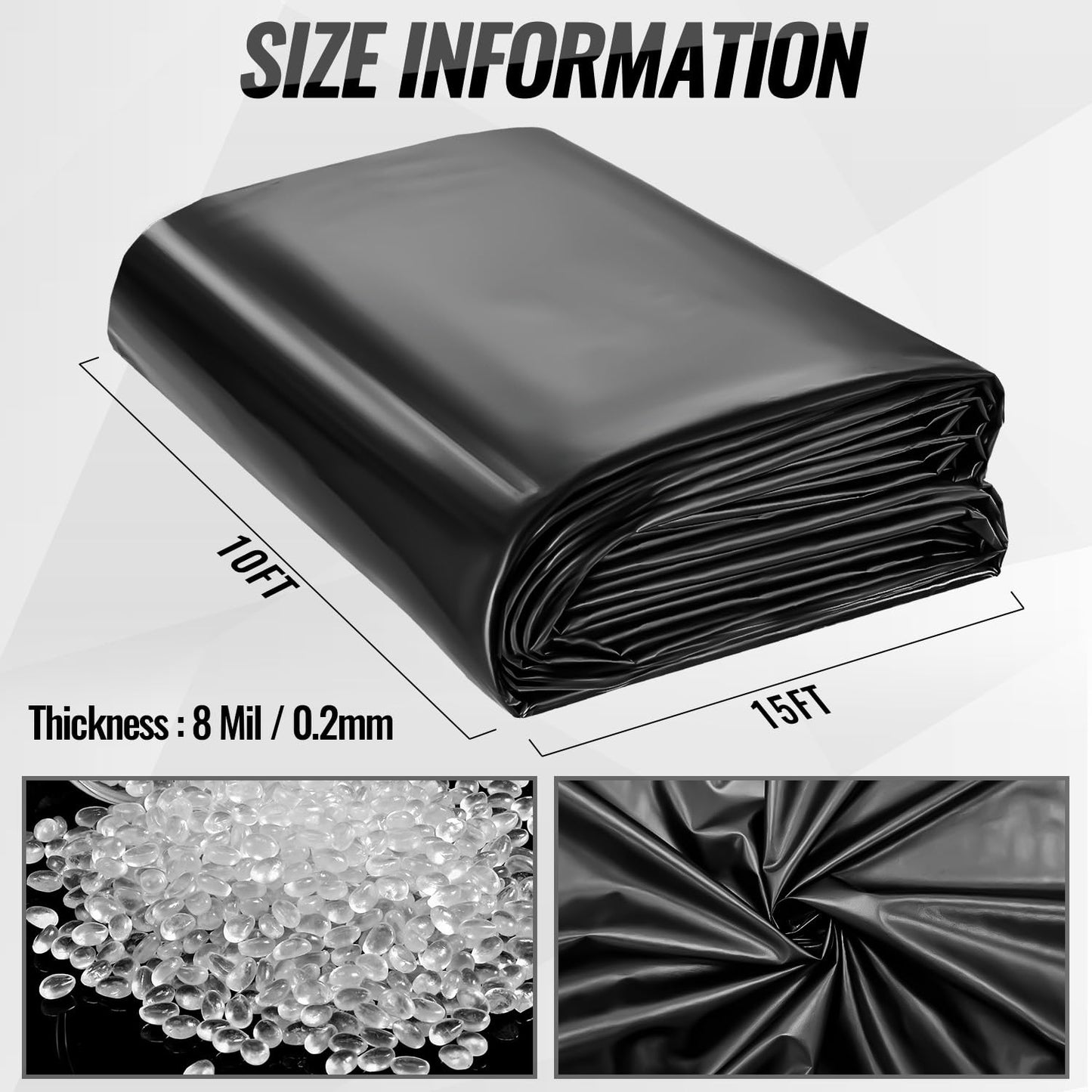 ALDMIO 10x15 ft Pond Liner, HDPE Thickness Fish Pond Liners for Outdoor Ponds, Ponds Liner for Waterfall, Fish or Koi, Streams Fountains