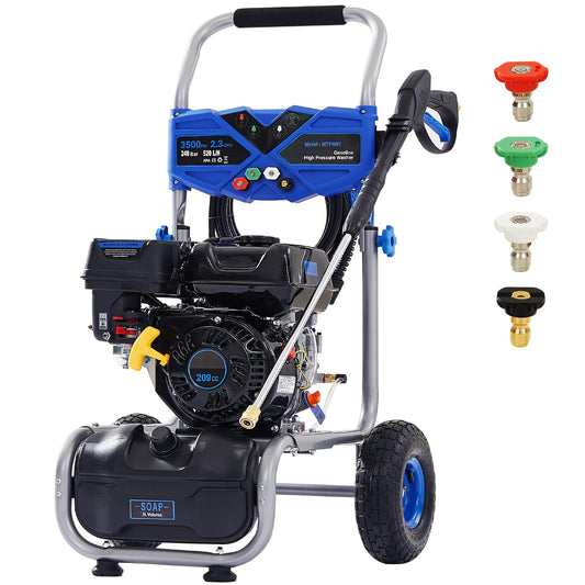 Ezasin Gas Pressure Washer 3500 PSI, 2.3 GPM Heavy Duty High Power Washer,209CC 7HP Engine with 25Ft Pressure Hose, Axial Aluminum Pump, Soap Tank, 4 Quick Connect Nozzle (Blue)