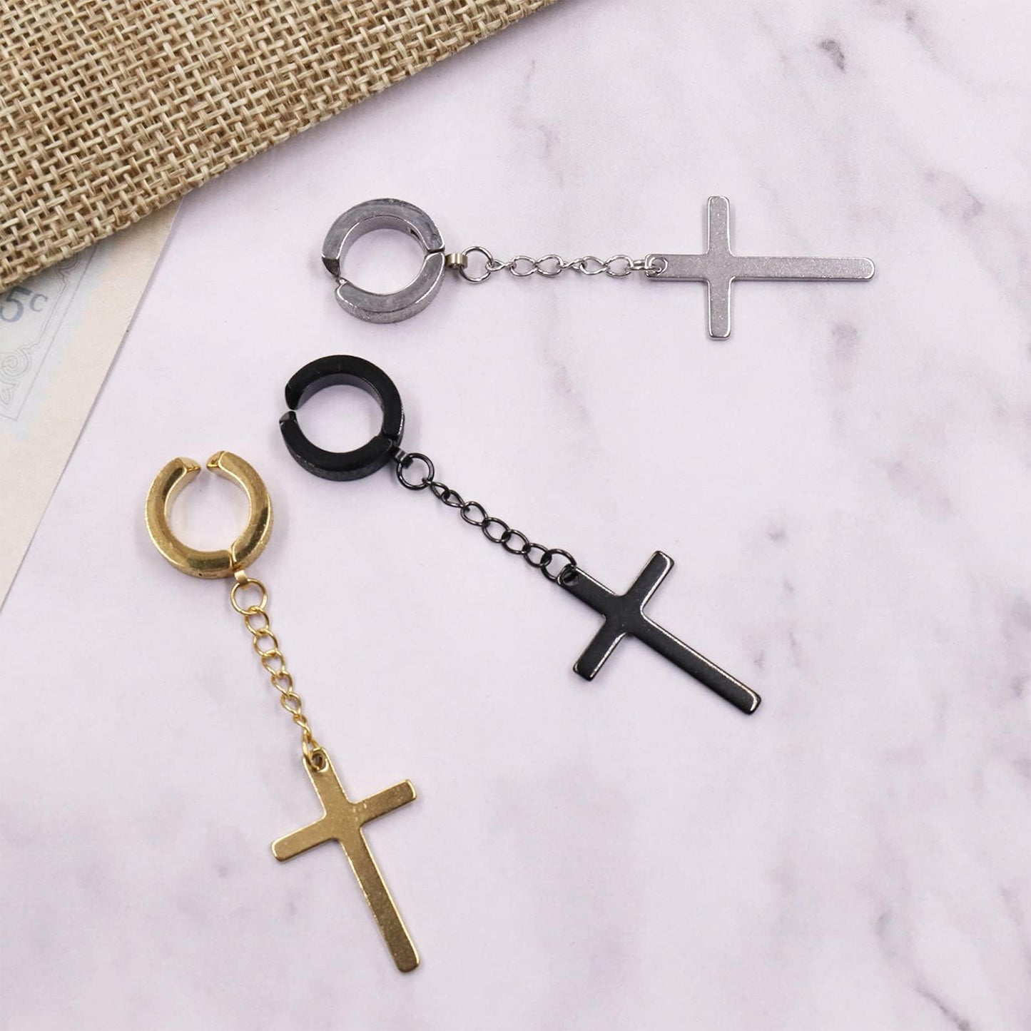 NEWITIN 4 Pairs Stainless Steel Magnetic Earrings for Men Clip on Earring Magnetic Stud Earring Unisex Non Piercing CZ Magnet Studs Diamond Cross Earrings for Women Men