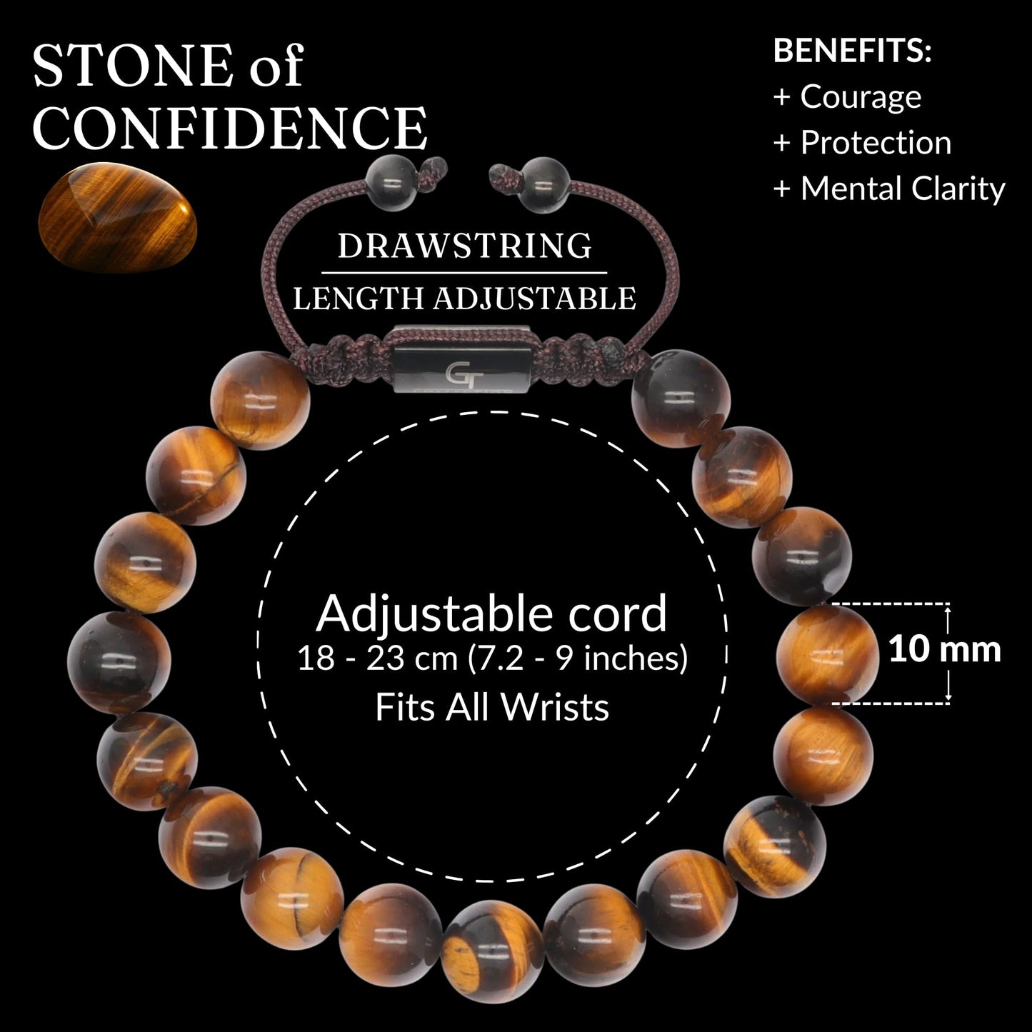 GT collection Brown Tiger Eye Bracelet for Men, Adjustable Beaded Bracelet - Gemstone Energy Bracelet for Focus and Clarity, Handcrafted Men's Jewelry Gifts for Men