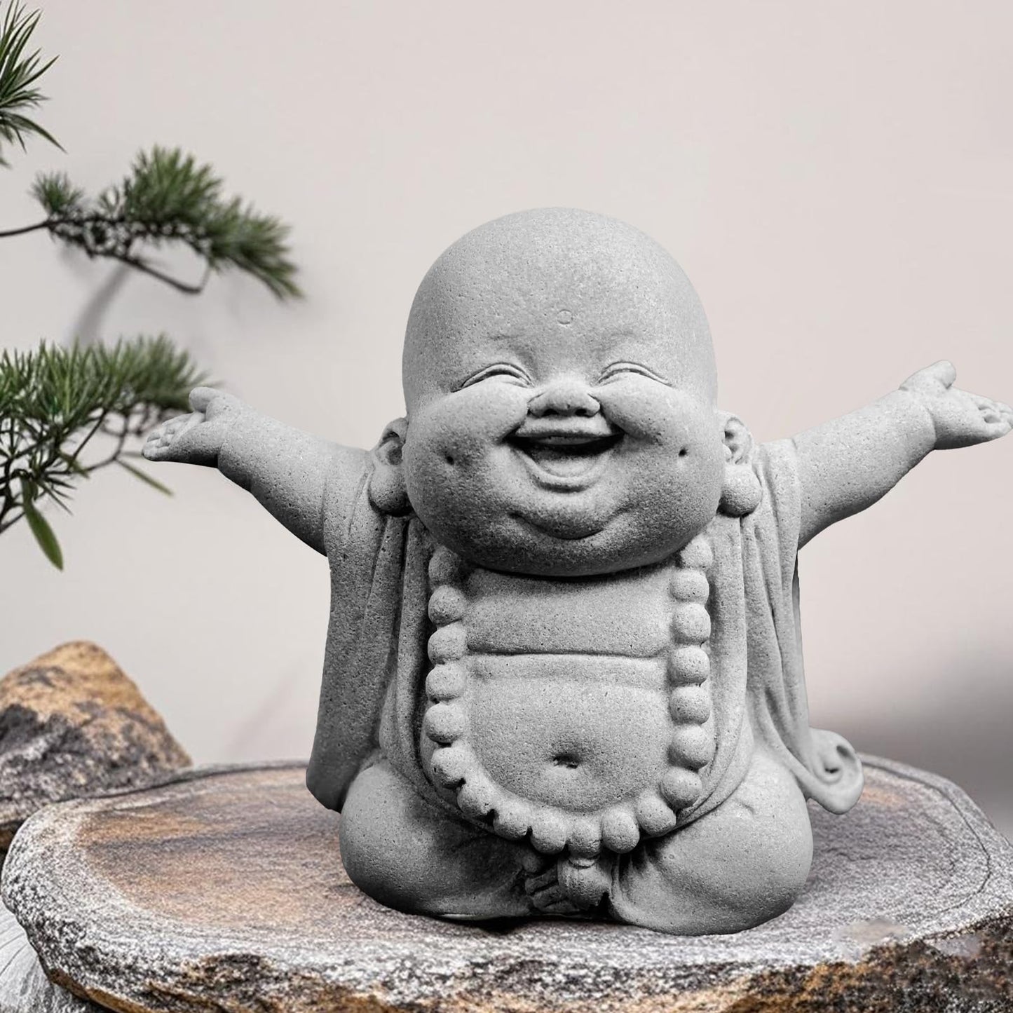 starfa lab Laughing Buddha Statue,Zen Monk Praying Statue Sculptures Ornament for Garden,Outdoor,Wealth,Good Luck, Indoor,Mini Buddha Fish Tank Decoration