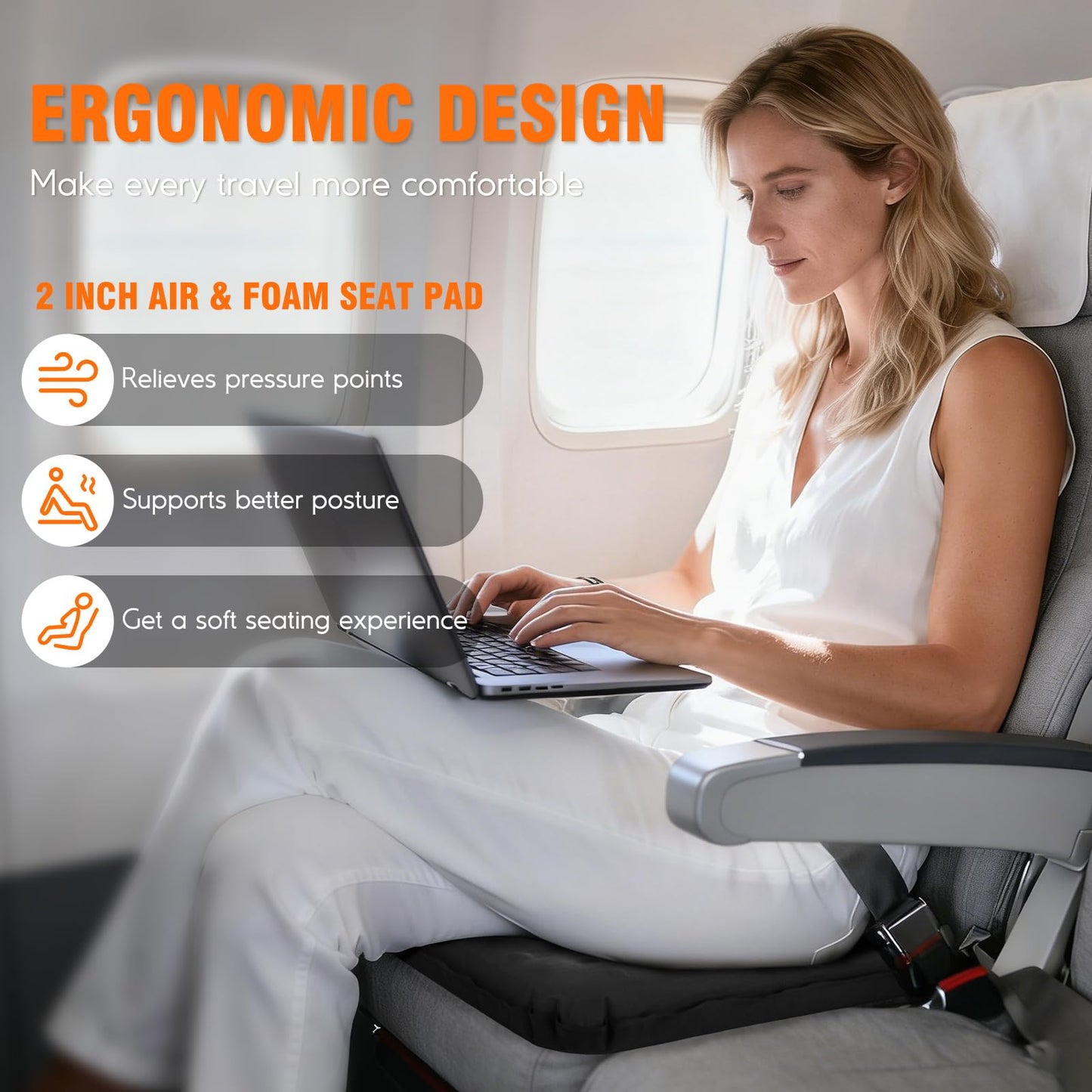 GDREAMT Inflatable Seat Cushion, Self-Inflating Memory Foam Stadium Seats Cushion Lightweight & Compact Chair Sitting Pad Airplane Cushion for Long Flight Travel Outdoor Camping Car Bleachers Office