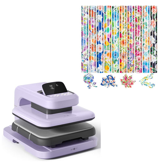 HTVRONT 15x15 Automatic Heat Press Machine & 10 Sheets 12"x10" Floral Heat Transfer Vinyl