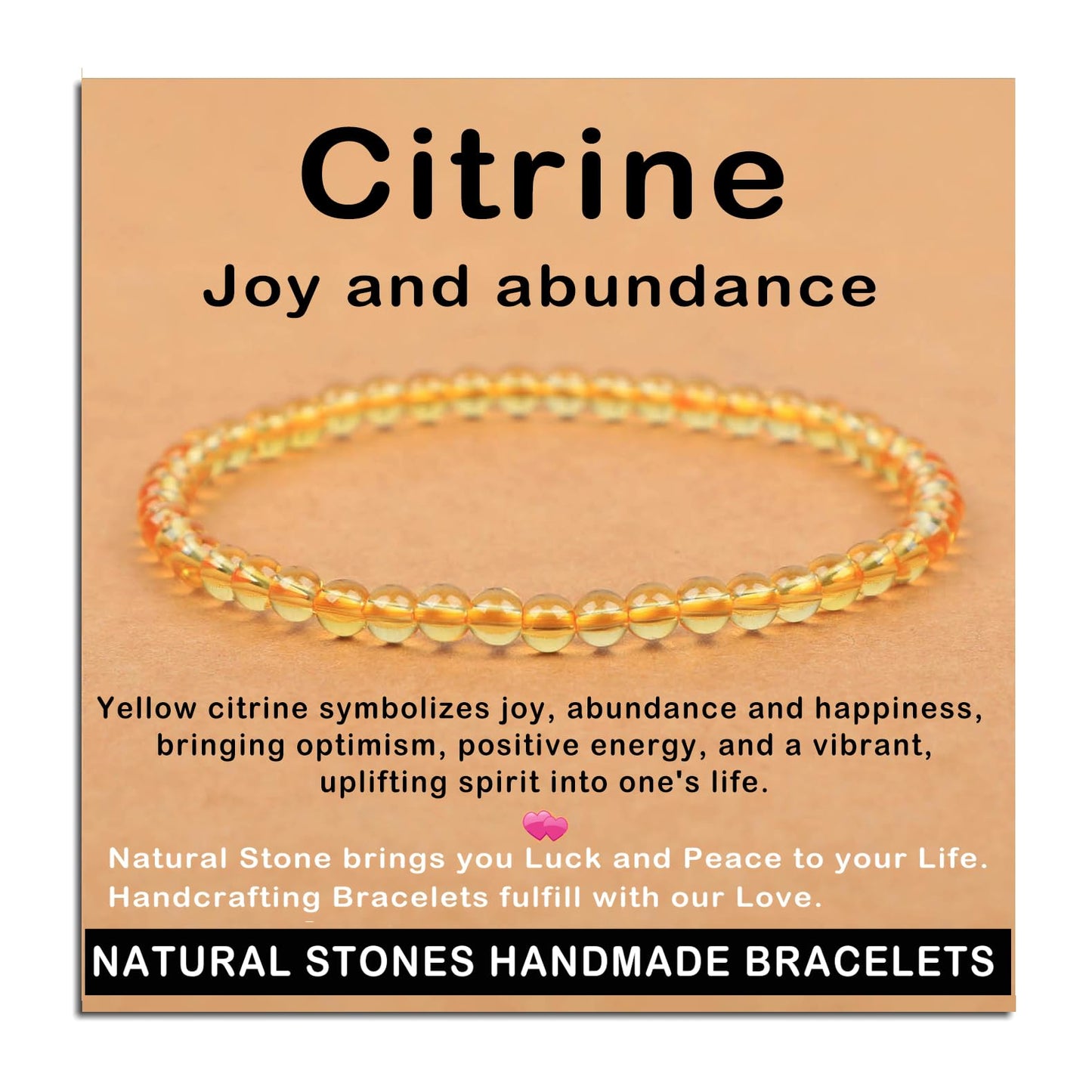 AD Beads Handmade Gemstone Stretch Elastic Bracelet Crystal Healing Reiki Nature's Beauty and Spiritual Essence Unisex (4mm, Citrine (Joy and Abundance))
