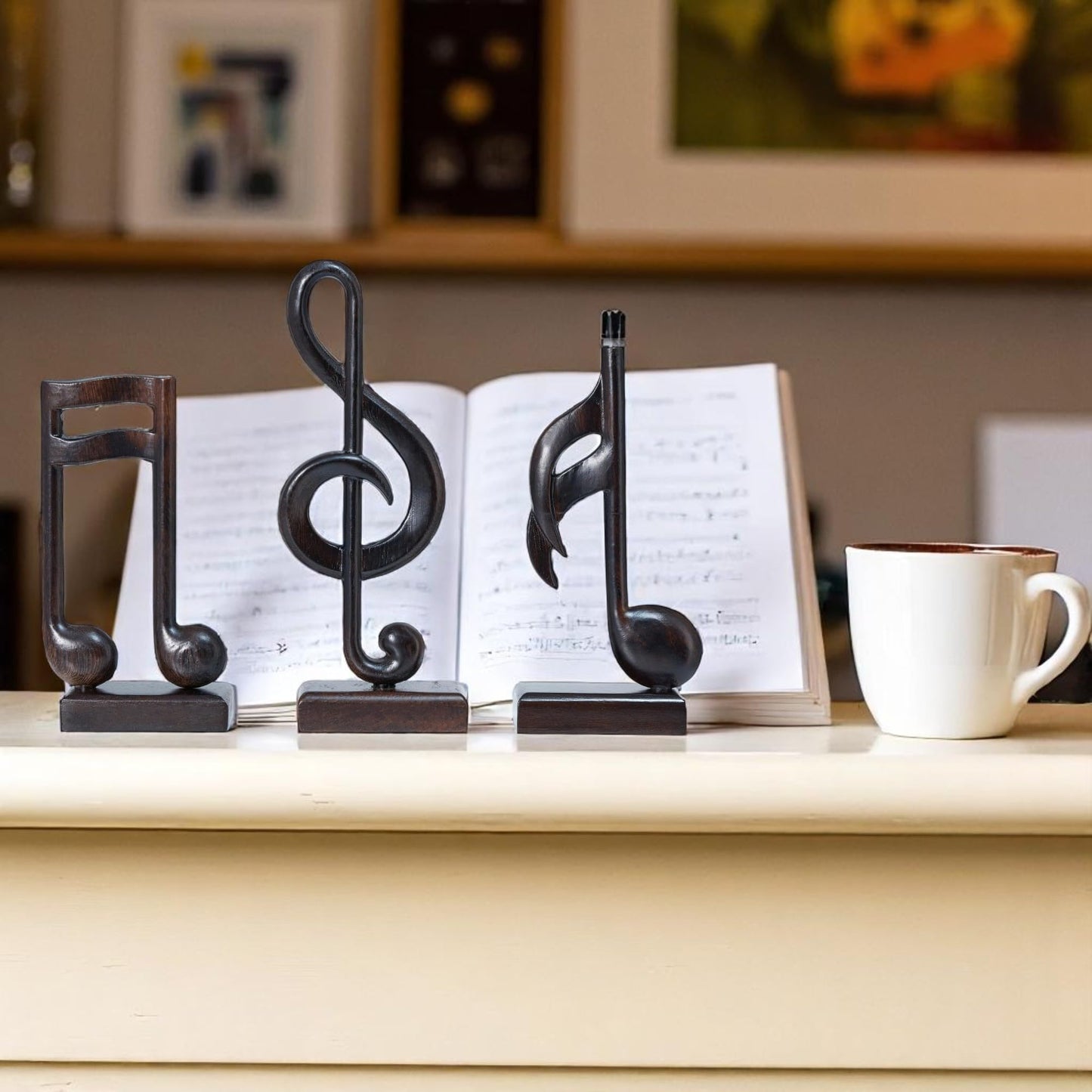 Handicraftviet Wooden Music Note Sculpture and Music Lovers, Handmade Music Symbols Gifts for Office Bookshelf Room Decor, Music Teacher Gifts, Music Graduation Gifts (Music Note Set 3, Black)
