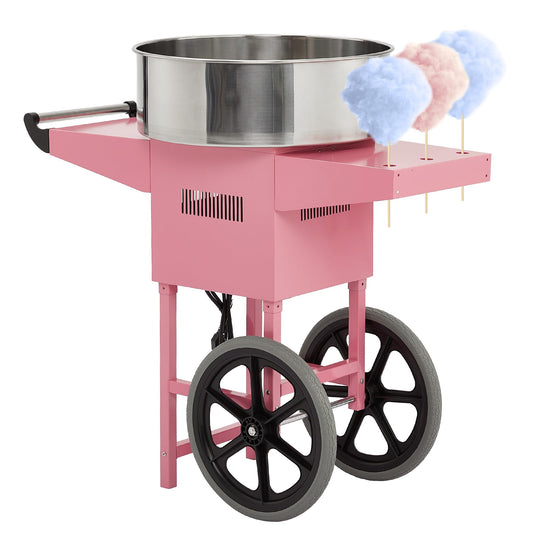 Electric Candy Cotton Machine for Kids with Cart Commercial Candy Cotton Maker with 20 in Stainless Steel Bowl Party Home Festival Pink