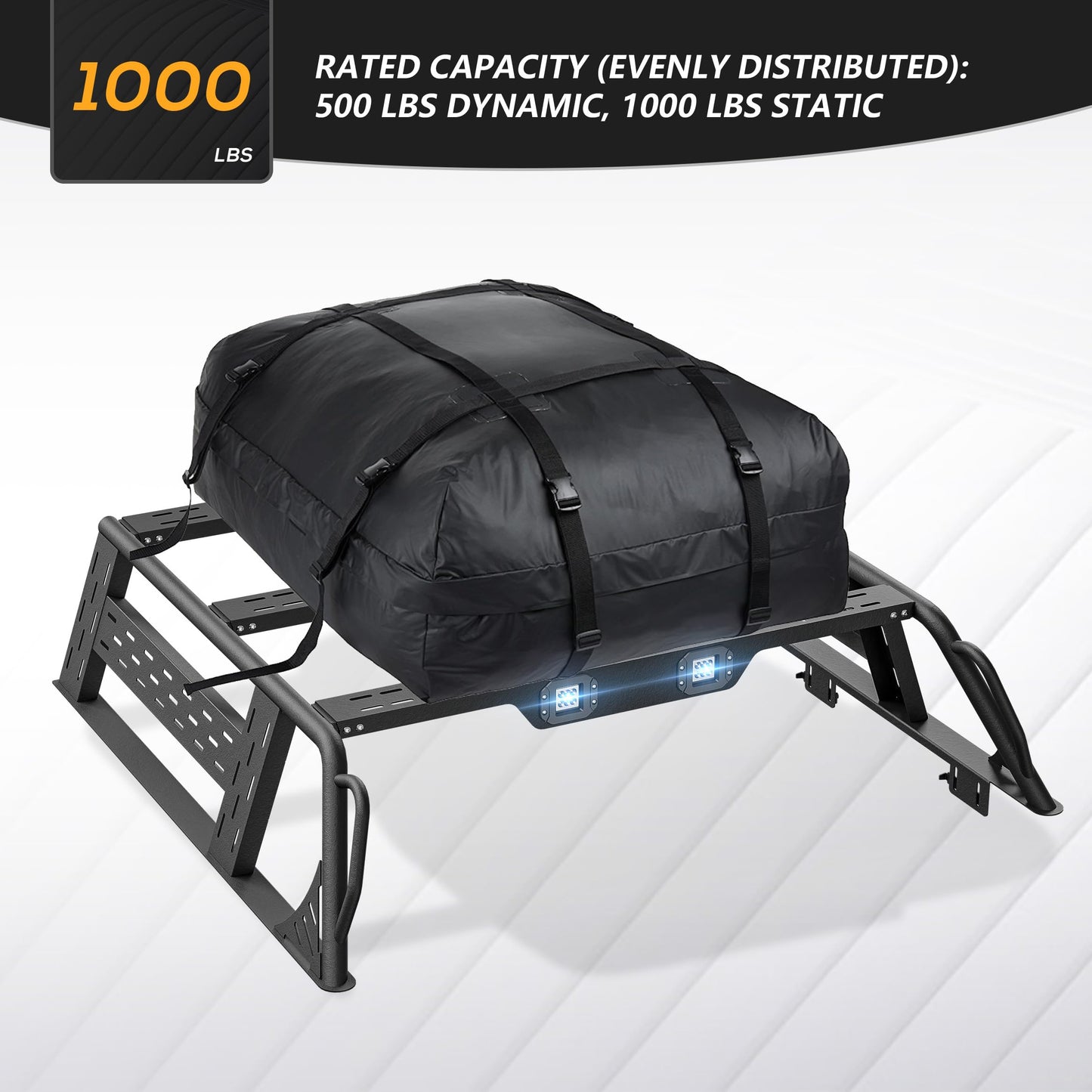YZONA 13.3" High Overland Bed Racks Truck Cargo Carrier with 2 LED Lights Compatible with 2016-2025 Toyota Tacoma with Bed Rails, 1000 LBS Truck Rear Ladder Rack Back Cross Bars