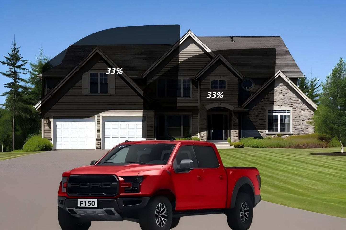 Detachable Car Side Window Tinting, UV Protection, Sun Protection, Privacy, Snow Blindness, Light Transmittance 33% (2018-2025 for Ford F150 Front Window)