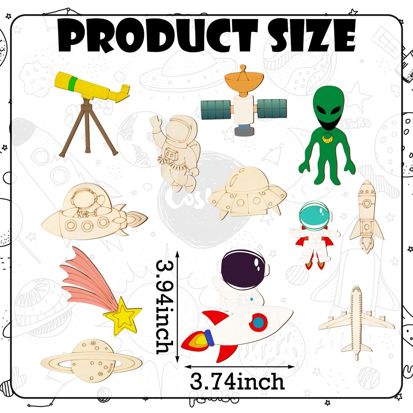 JellyArch 24 Pcs Unfinished Wood Cutouts Space Paint Kit Set and DIY Crafts for Classroom School Birthday Gifts Paint Your Own Painting Bulk Kits and Crafts