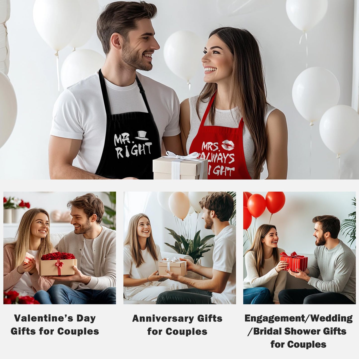 zukmvuh Couple Apron Gifts, Funny Aprons for Couple Set, Wedding Gifts Bride Engagement Gifts Cooking Aprons Adjustable for Women Men Valentine’s Day