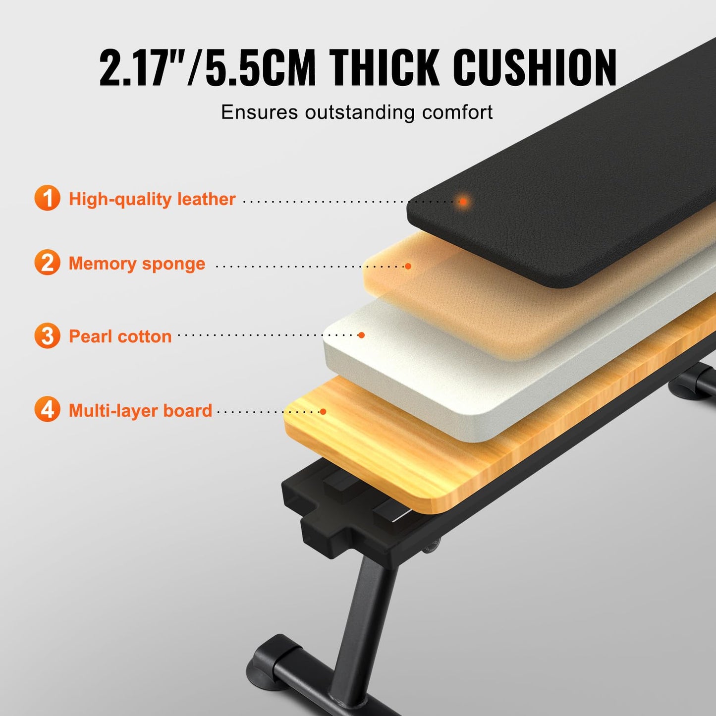 VEVOR Flat Weight Bench, Foldable Strength Training Bench, Utility Workout Bench for Full Body Workout, 1000 LBS Press Bench for Home Gym Exercise, for Multi-Purpose Weight Training and Ab Exercises