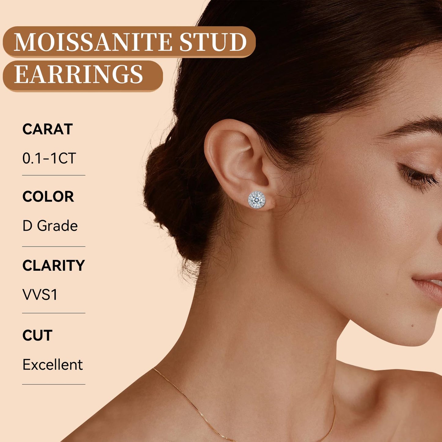 LULPS Moissanite Stud Earrings for Women, 1CT Round Cut D Color VVS1 Clarity Lab Created Diamond Earrings, 18K White Gold Plated 925 Sterling Silver Friction Back, Hypoallergenic Anniversary