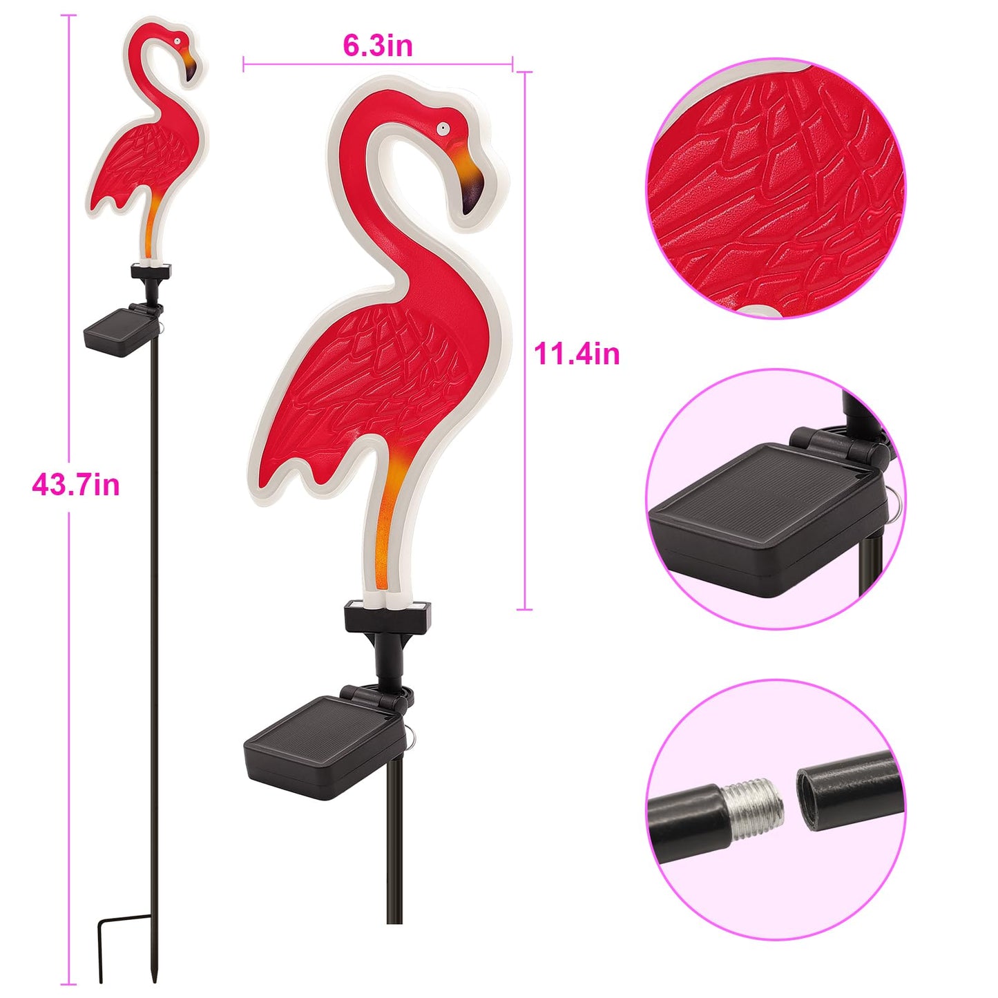 Solar Flamingo Pink Neon Light, 2Pack Pink Flamingos for Yard, Flamingo Gifts for Mothers Day Mom Women Path Light for Lawn Patio Walkway Decor