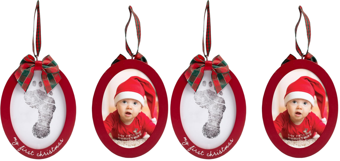 Pearhead Babyprints Double-Sided Christmas Photo Ornament with Clean Touch Ink Pad, Baby's First Christmas Holiday Keepsake Ornament, Newborn Handprint or Footprint Kit, 2 Sided, Red (Pack of 2)