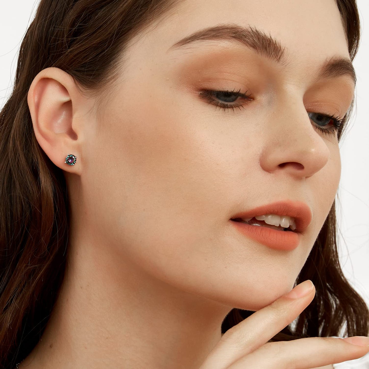 Womens Earrings 6mm Round Created Rainbow Quartz Mystic Topaz Gemstone 18K White Gold Plated CZ Ear Piercings Studs for Mens Earingssimple Hypoallergenic Jewelry Birthday Gifts