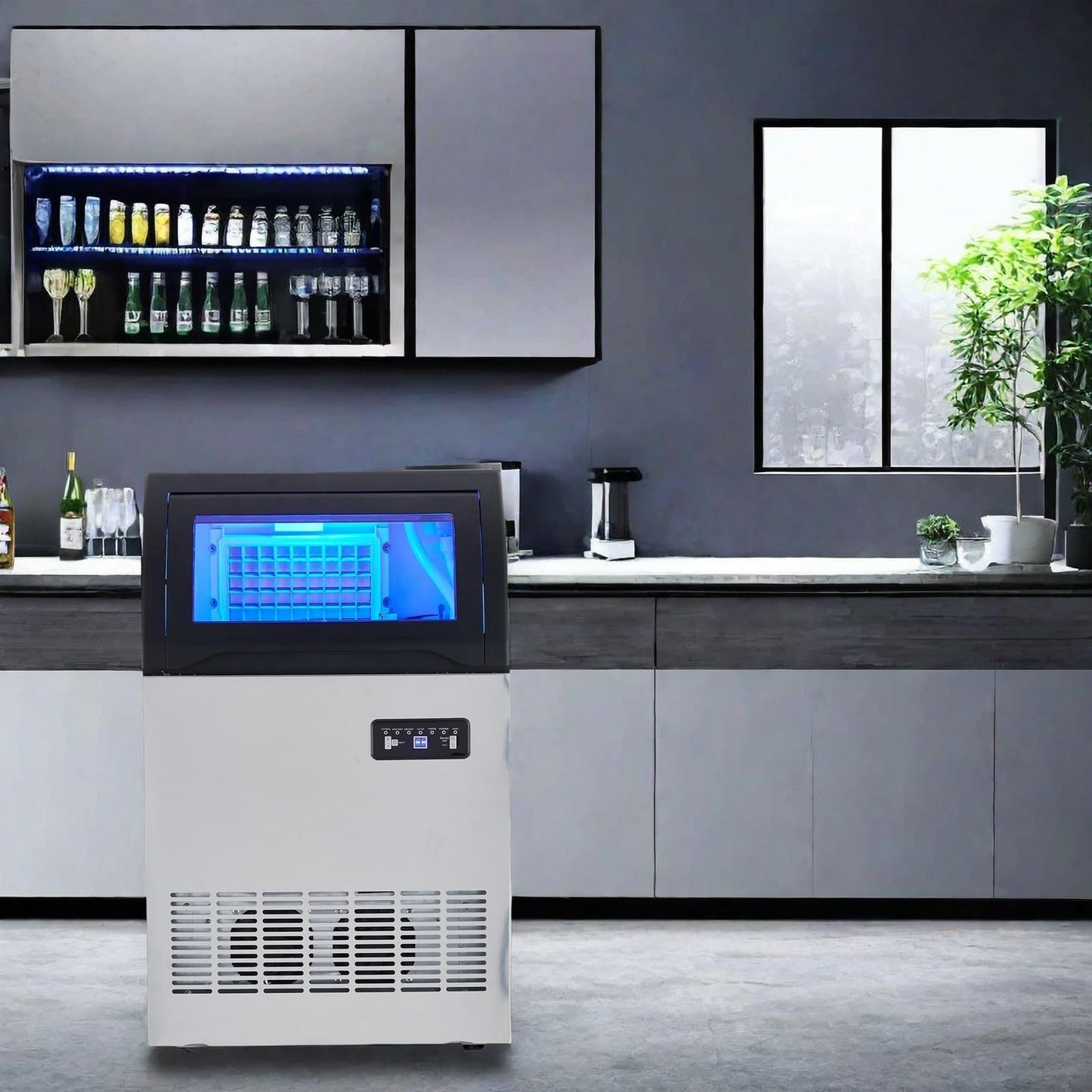 Commercial Ice Maker Machine, 150LBS/24h with 33LBS Ice Storage Bin, Under Counter Countertop Ice Machine, Self-Cleaning, Stainless Steel Freestanding,Ice Scoop, Quiet Compressor for Home and Business