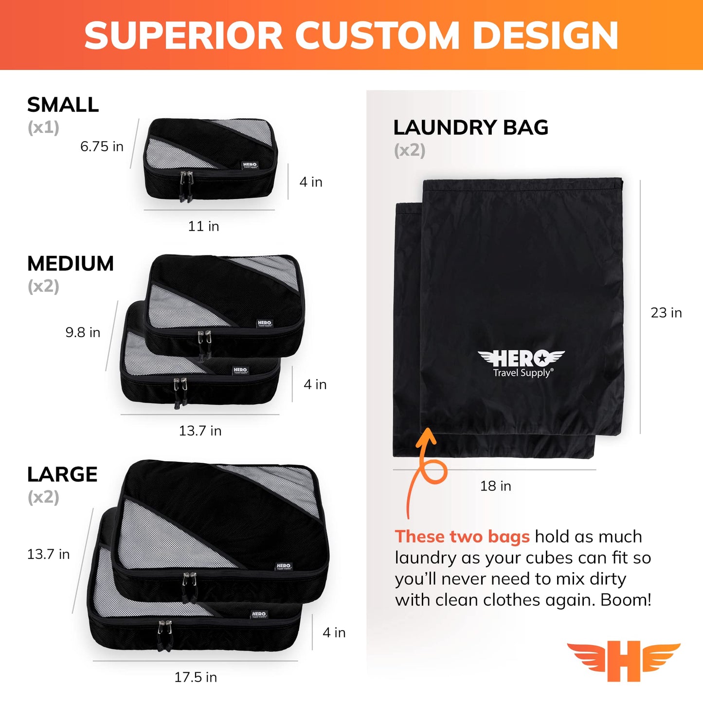 HERO Packing Cubes for Travel (Set of 5) Luggage Organizer with 2 Laundry Bags, Versatile Suitcase Organizer for Men & Women – Travel Accessories for Carry On, Airplane, Road Trip