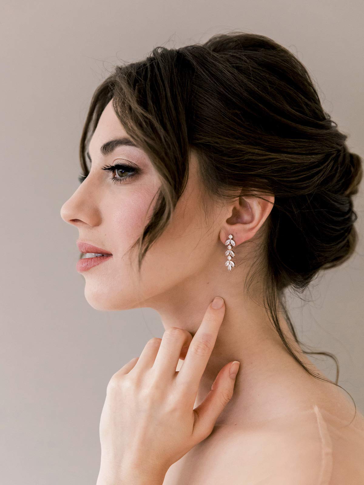 SWEETV Rose Gold Cubic Zirconia Wedding Earrings for Brides Bridesmaids, Elegant Marquise Bridal Dangling Earrings, Crystal Drop earrings for Women Jewelry Gifts