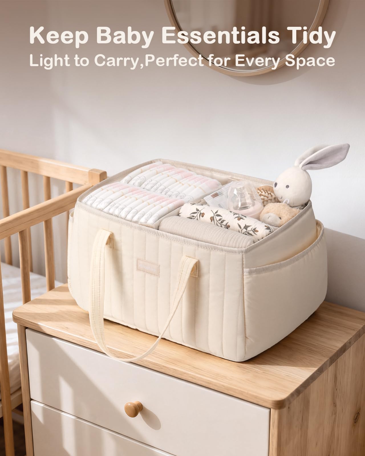 Baby Diaper Caddy Organizer for Wipes, Diapers Storage Basket with Handle, Car Caddy Organizer Boy & Girl & New Parent Gift, Baby Shower, Newborn Essentials, Nursery Bin Soft Large Tote Bag