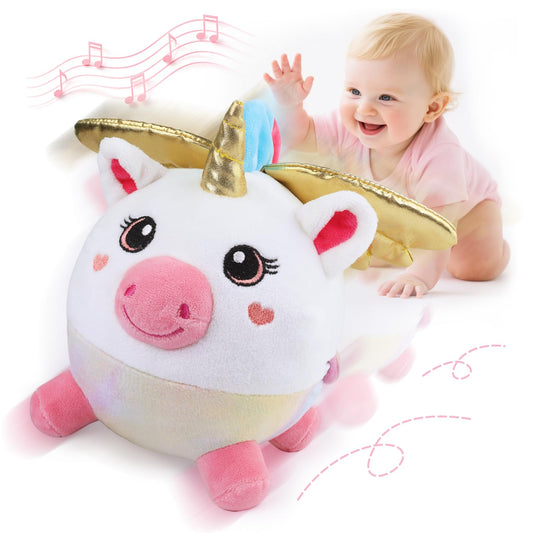 Baby Toys 6-12-18 Months,Musical Crawling Unicorn Plush Toy with 48 Songs & Recording, Dancing Walking Moving Bouncing Learning Toy, Tummy Time Sensory Toys for 1 2 3 Year Old Girls Birthday Gifts