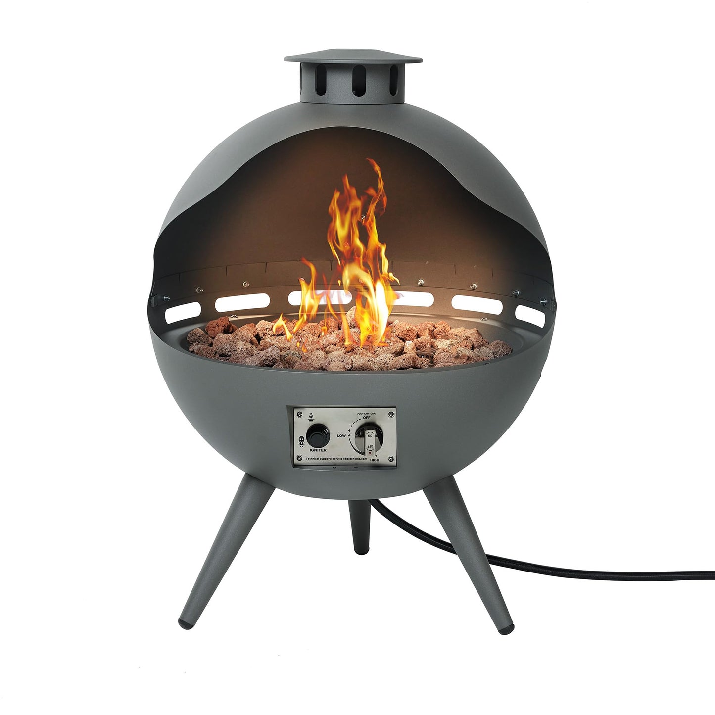 24-Inch Chimenea Outdoor Gas Fireplace, 55,000 BTU Propane Fire Pit with Lava Rocks and Rain Cover, Hemispherical 3-Legged Firepit, Gray
