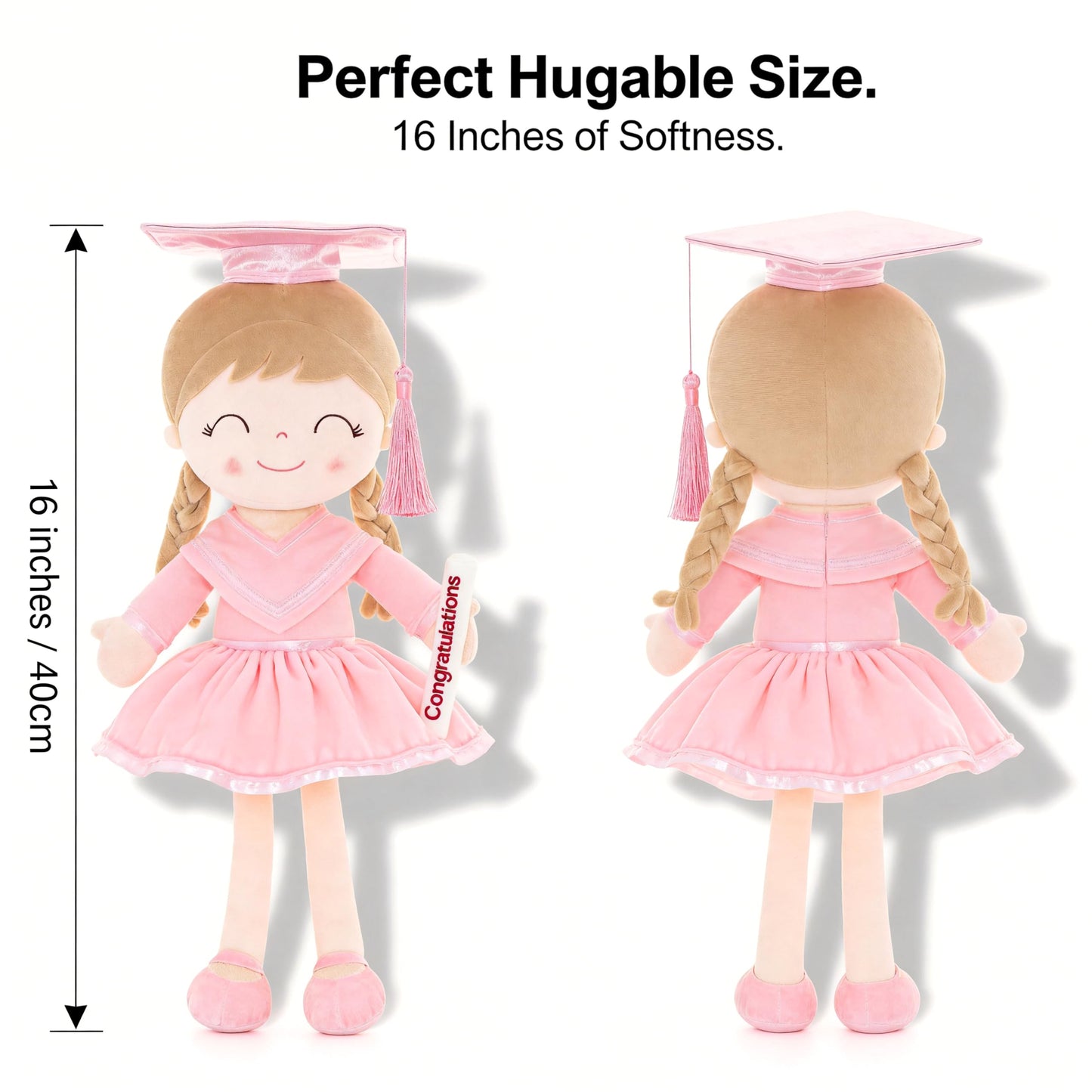 Gloveleya 16" Graduation Girl Doll - Pink Plush Toy with Cap & Gown - Preschool Kindergarten Graduation Gifts for Girls, Class of 2026 Milestone Keepsake