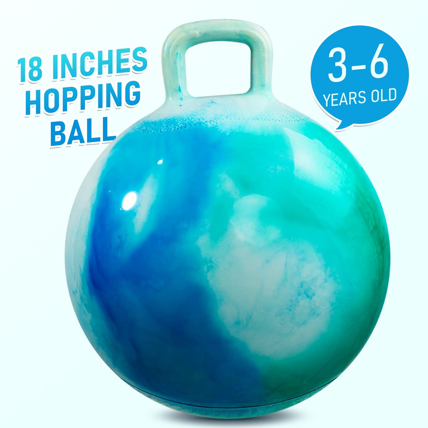 U&C Planet Hopper Ball, 18 inches Bouncy Ball with Handle for Kids Age 3-6, Hoppity Hop Sit and Bounce Jumping Hopping with Pump & Gift Box, Great Gift for Birthday Christmas, Green Clouds