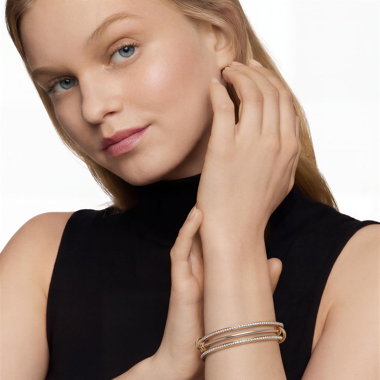 Musishiyu Gold Bracelets for Women Stacking Bangle - 18K Mixed Metal Tri-Color Rolling Interlocking Bands, Cubic Zirconia Fidget Anxiety Jewelry, Perfect Gifts for Mom Wife Grandma