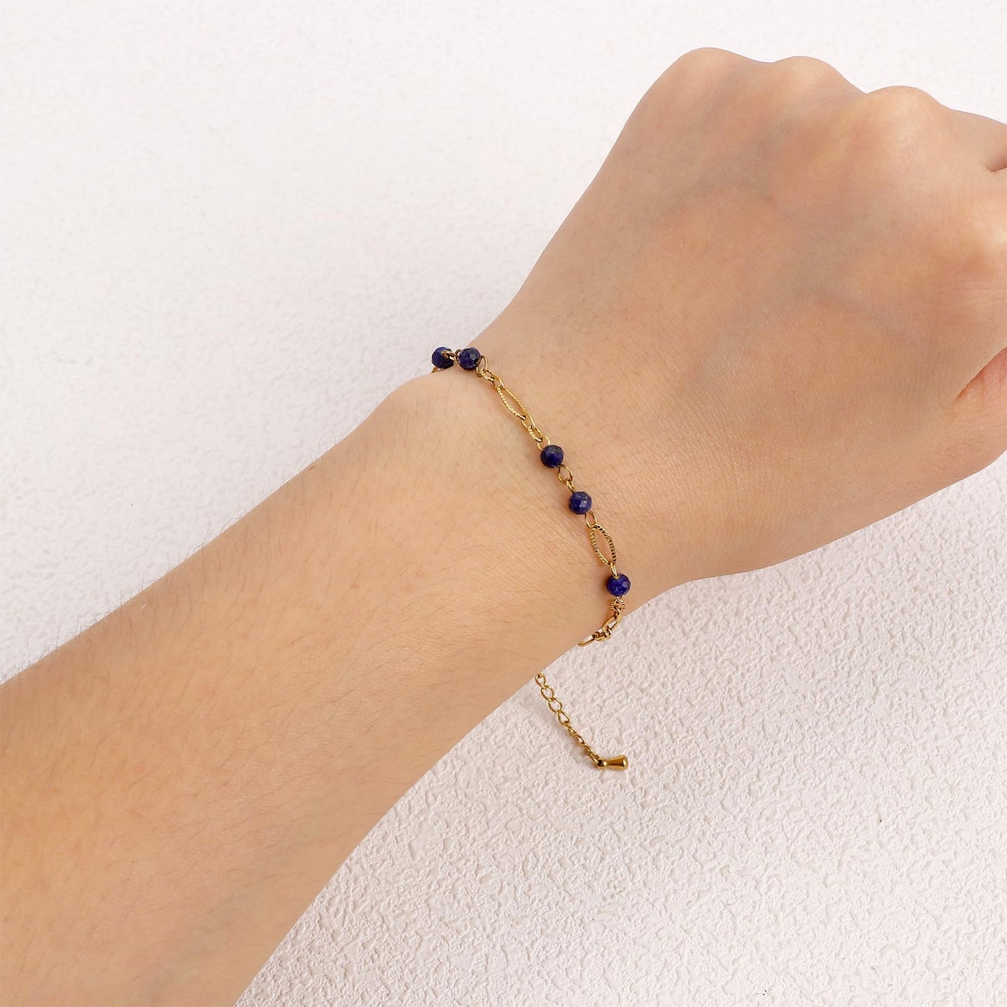TaYolnFaSo Lapis Lazuli Beads Bracelet for Women Stainless Steel Dainty Stackable Blue Lapis Bracelet Gold Lapis Lazuli Jewelry Gift for Mother