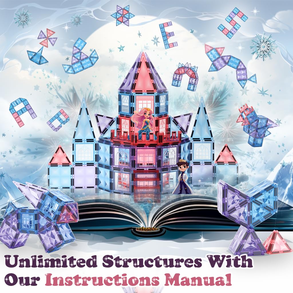 Little Pi Frozen Magnetic Tiles 3 Year Old Girl Gifts 5 Year Old 4 Year Old Girl Birthday Gifts Princess Toys Magnet Tiles Building Blocks Castle Age 3 4 5 6 7 8