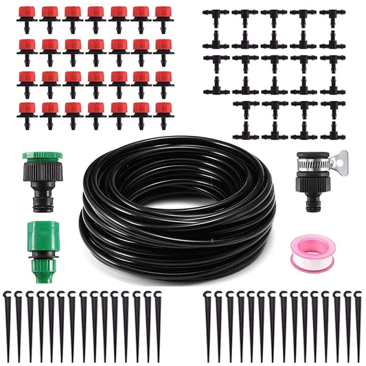 MSDADA Drip Irrigation System Kit, Automatic Plant Watering System 1/4" Blank Distribution Tubing Hose Kit, DIY Adjustable Nozzle Emitters for Plant, Garden, Greenhouse, Patio, Flower Bed, Lawn (81ft)