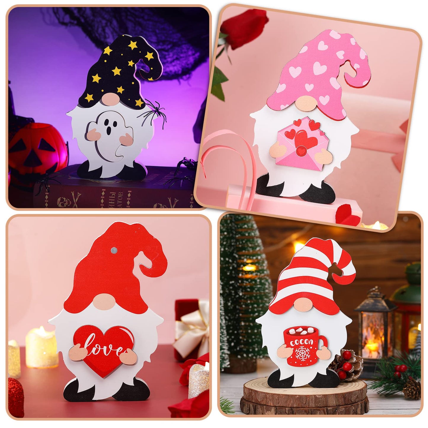 Qunclay 33 Pcs Interchangeable Wooden Gnome Decor Summer 4th of July Patriotic Gnome Decor with Magnet and Detachable Hats Holiday Table Centerpieces for Home(Classic)