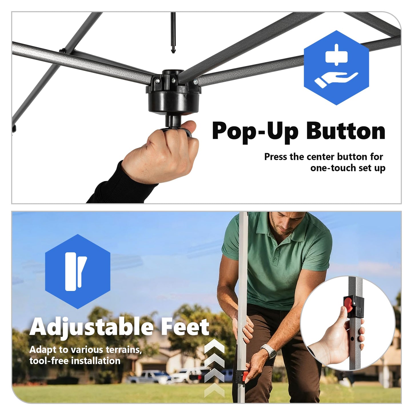 OLIXIS 10x10ft 1-Person Pop Up Canopy Tent, Heavy Duty One Push Setup Portable Outdoor Shelter for Beach Events Camping with Rolling Carry Bag, Snow White