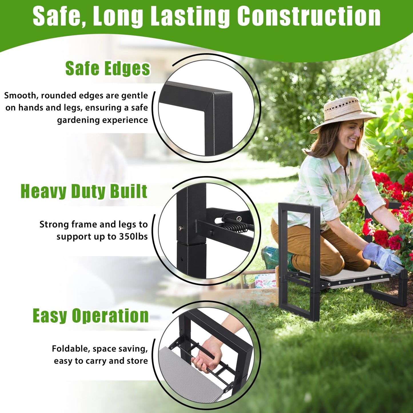 Garden Kneeler and Seat, 12.7" Wide Folding Heavy Duty Gardening Bench with Handles for Kneeling and Seat, Multifunctional Kneeler Stool for Women Seniors,Relieve Knee Back Pain,Gardening Tools Gifts