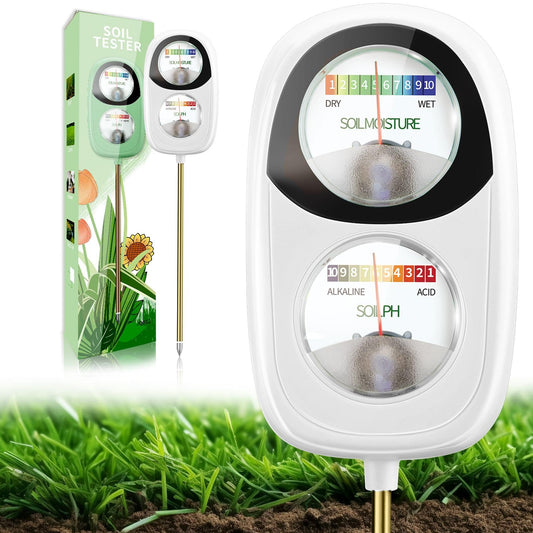 Aenncci Soil Test Kit, 2-in-1 Soil Moisture Meter, Soil pH Tester, Large Dual Dial Soil Meter for Plants, Garden Soil, Lawn, Farm, Outdoor & Indoor Use-White