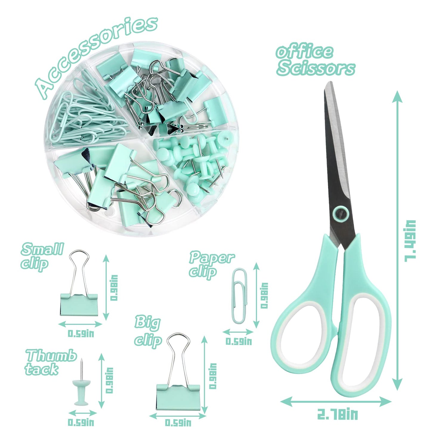 Green Office Supplies,UPIHO Teal Desk Accessories,Stapler and Tape Dispenser Set for Women with Stapler,Tape Dispenser,Staple Remover, Staples, Clips, Scissor and Tabs for Students, Office Clerks