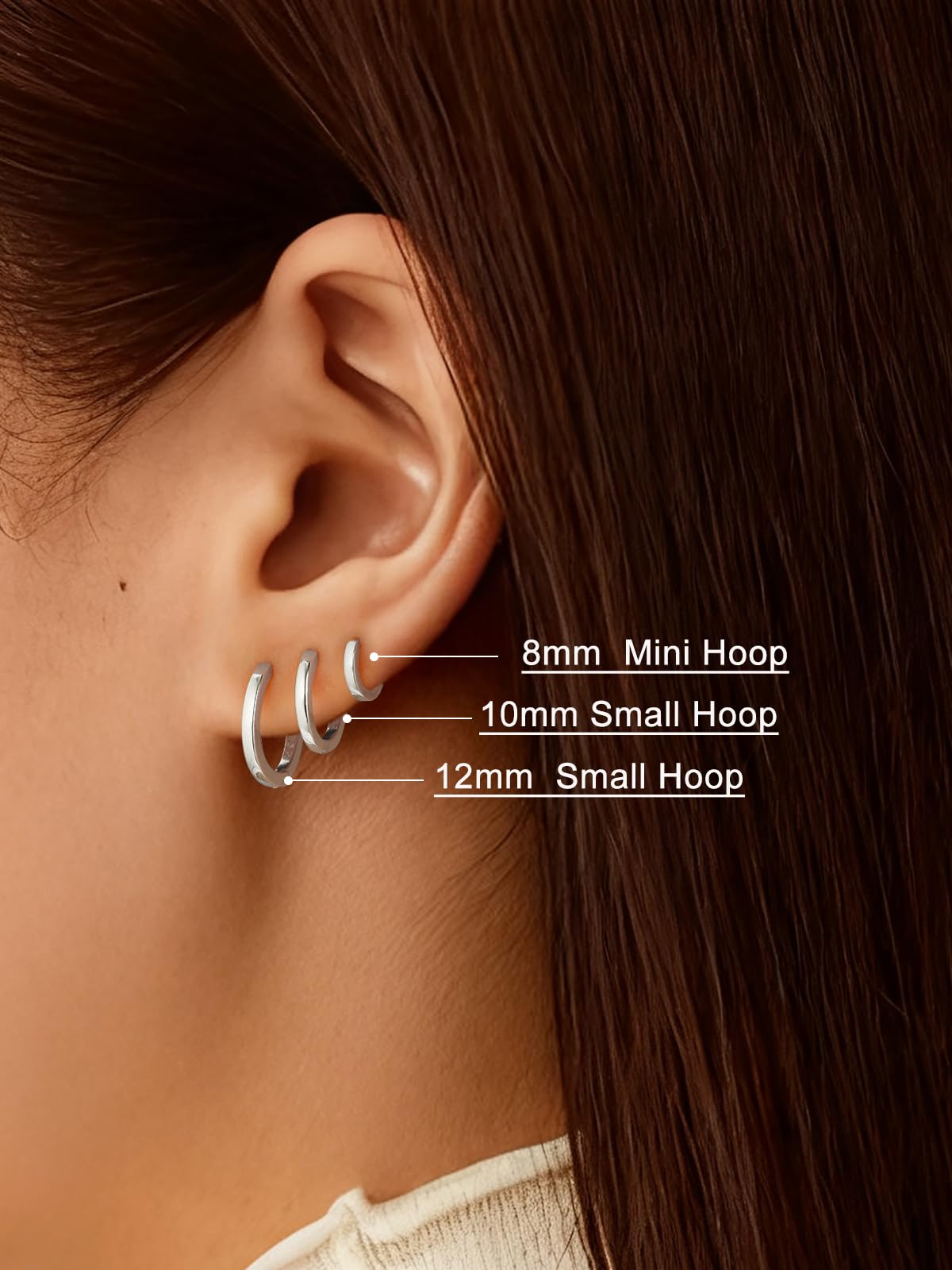 SILVERCUTE 925 Sterling Silver Huggie Hoop Earrings for Women,Hypoallergenic Small Silver Hoop Earring Cartilage Earring Lightweight Huggies Earrings for Women,8/10/12mm