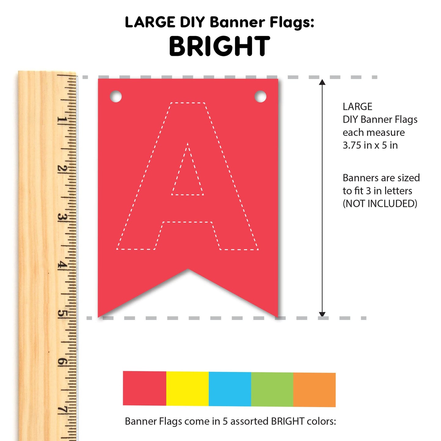 80 pcs Paper DIY Banner Flags Bright Pennant Banners, Large (3.75 x 5 in), US Made Card Stock Punch Out Blank Pennants for Party Decorations, Kids Birthdays, Classroom, Celebration, Festive Parties