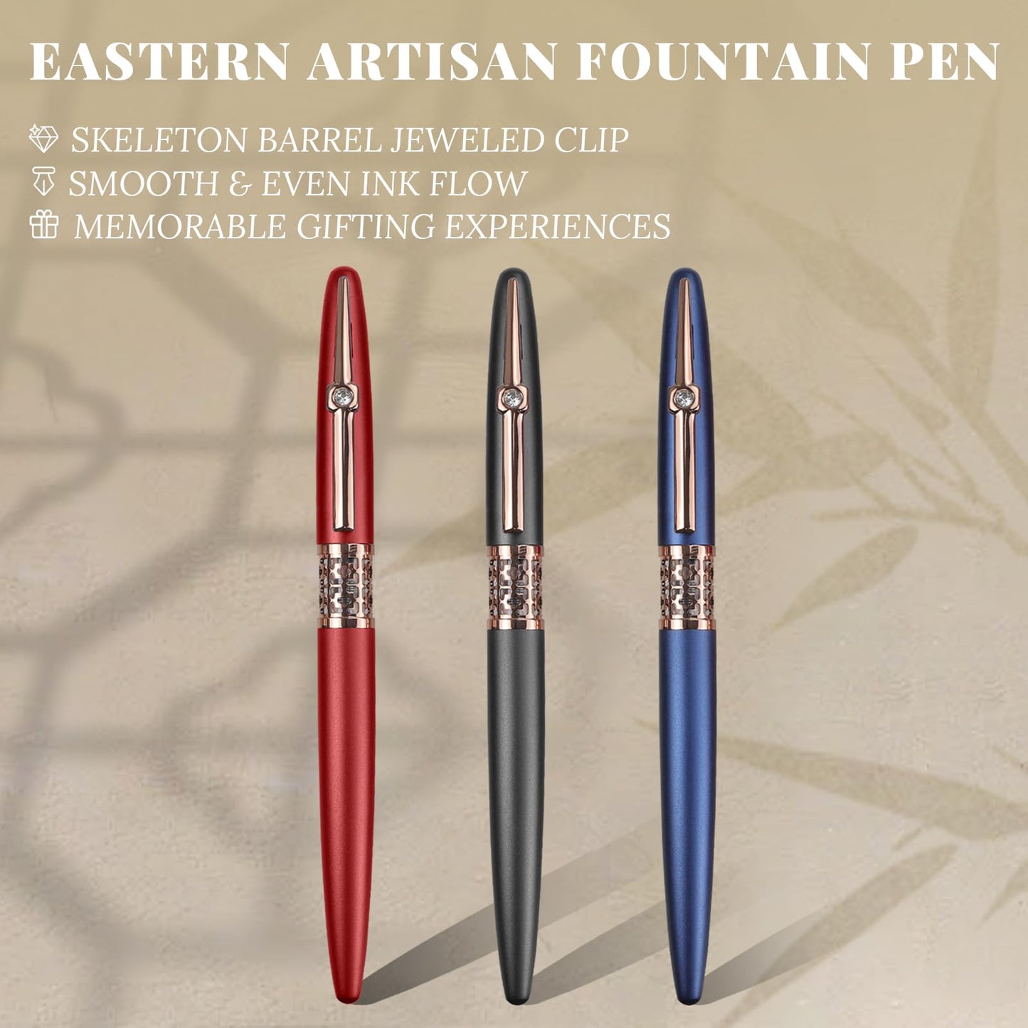 YUNCHUN Refillable Fountain Pen Fine Nib, Fancy Ink Pen with 10 Black & 10 Blue Ink Refills Cartridges, Cool Ink Pens for Writing, Business Metal, Best Gift Set for Men & Women, Blue