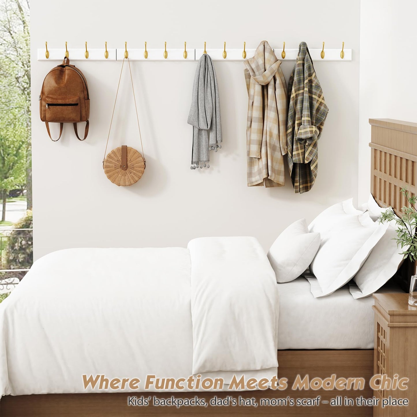 Forbena Gold Coat Rack Wall Mount, Decorative Coat Hooks for Wall, Heavy Duty Coat Hanger Key Holder for Hanging Hats, Coats, Purses, Bags Bathroom, Teen Grils Room (White and Gold, 4 x 4 Hook)